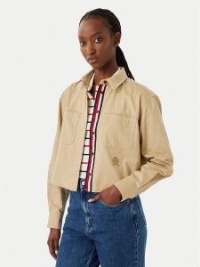 Tommy Jeans Koszula DW0DW22942 Beżowy Cropped Fit. Brązowe koszule Tommy Jeans, xs, bez wzorów, z bawełny, bez kołnierzyka, bez ramiączek. Za 449,99 zł.