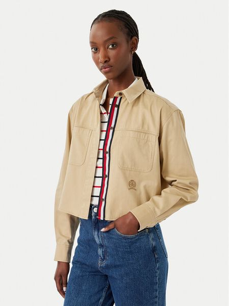Tommy Jeans Koszula DW0DW22942 Beżowy Cropped Fit. Brązowe koszule Tommy Jeans, l, bez wzorów, z bawełny, bez kołnierzyka, bez ramiączek. Za 449,99 zł.