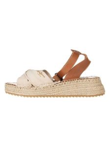 Pepe Jeans FOOTWEAR Skórzane sandały w kolorze beżowo-jasnobrązowym na koturnie rozmiar: 38. Brązowe sandały Pepe Jeans FOOTWEAR, bez wzorów, z jeansu, z otwartym noskiem, bez obcasa, na koturnie, bez zapięcia. Za 126,75 zł.