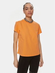 Patrizia Pepe T-Shirt 2M4373/J111-R824 Pomarańczowy Regular Fit. Brązowe t-shirty Patrizia Pepe, m, bez wzorów, z bawełny, bez kołnierzyka, bez ramiączek. Za 259,99 zł.