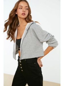 Trendyol Bluza w kolorze szarym rozmiar: M. Szare bluzy Trendyol, m, bez wzorów, z bawełny, bez kaptura. Za 83,42 zł.