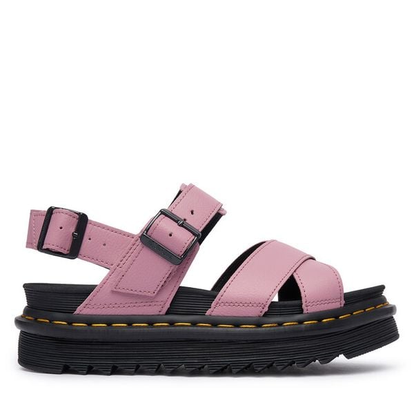 Sandały Dr. Martens. Czerwone sandały Dr. Martens, bez wzorów, bez obcasa, na płaskiej podeszwie, bez zapięcia. Za 487,99 zł.