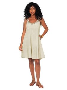 Aller Simplement Sukienka w kolorze beżowym rozmiar: 34-40. Brązowe sukienki Aller Simplement, bez wzorów, z bawełny, bez kołnierzyka, bez ramiączek, mini. Za 78,99 zł.