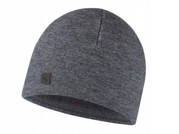 Czapka z wełny merino o strukturze polaru. Szare czapki Buff, bez wzorów, z elastanu. Za 148,99 zł.