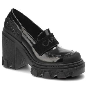 Czarne Półbuty Carinii Modne Skórzane Buty Damskie. Czarne półbuty Carinii, bez wzorów, ze skóry, bez obcasa, na obcasie, bez zapięcia. Za 369,00 zł.