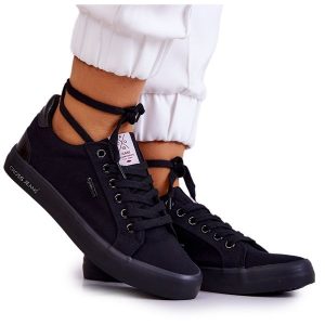 Damskie Tenisówki Wiązane Cross Jeans JJ2R4039C Czarne. Czarne trampki bez wzorów, z gumy, przed kostkę, bez zapięcia. Za 205,59 zł.