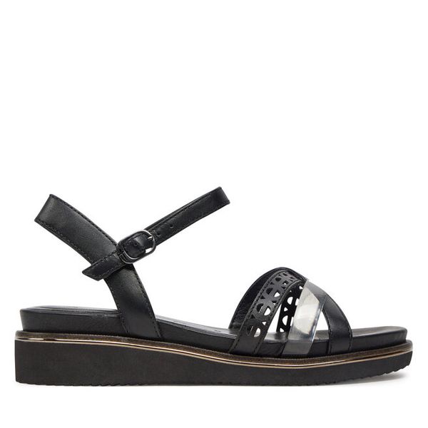 Sandały Tamaris. Czarne sandały Tamaris, bez wzorów, bez obcasa, na płaskiej podeszwie, bez zapięcia. Za 209,99 zł.