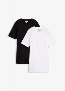 Długi T-shirt z czystej bawełny organicznej (2 szt.). Czarne t-shirty bonprix, bez wzorów, z bawełny, bez kołnierzyka, bez ramiączek. Za 77,99 zł.