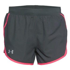 Damskie spodenki Under Armour FLY BY SHORT. Szare spodenki sportowe Under Armour, xl, bez wzorów, z materiału, na fitness i siłownię. Za 89,99 zł.