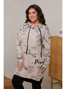 Curvy Lady Sukienka dresowa w kolorze beżowym rozmiar: 48/50. Brązowe sukienki Curvy Lady, z aplikacjami, z bawełny, klasyczne, bez kołnierzyka, bez ramiączek, mini. Za 92,42 zł.