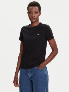 Gant T-Shirt Shield 4200200 Czarny Regular Fit. Czarne t-shirty GANT, m, bez wzorów, z bawełny, bez kołnierzyka, bez ramiączek. Za 129,99 zł.