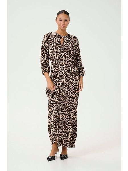Kaffe Sukienka w kolorze beżowo-czarno-brązowym rozmiar: 46. Brązowe sukienki Kaffe, na imprezę, s, bez wzorów, z wiskozy, klasyczne, bez kołnierzyka, bez ramiączek, maxi. Za 130,99 zł.