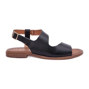 Lewski Shoes Skórzane Sandały Na Sprzączkę Z Tłoczeniem Lewski 3041 Czarne. Czarne sandały bez wzorów, ze skóry, bez obcasa, bez zapięcia. Za 418,45 zł.