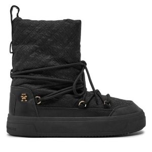 Śniegowce Tommy Hilfiger. Czarne buty zimowe TOMMY HILFIGER, bez obcasa, bez zapięcia. Za 499,99 zł.