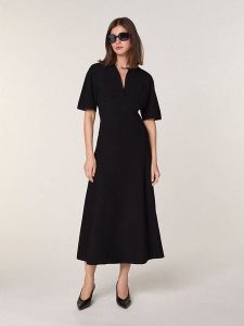 Rodier Wełniana sukienka w kolorze czarnym rozmiar: L. Czarne sukienki Rodier, l, bez wzorów, z wełny, bez kołnierzyka, bez ramiączek, midi. Za 478,99 zł.