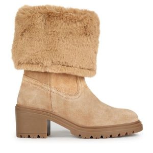 Botki Geox. Brązowe botki Geox, bez wzorów, bez obcasa, na słupku, bez zapięcia. Za 579,99 zł.