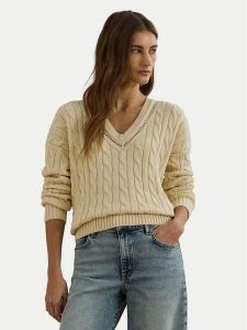 LAUREN RALPH LAUREN Sweter 200971374002 Beżowy Relaxed Fit. Brązowe swetry klasyczne Lauren Ralph Lauren, l, z bawełny, bez kołnierzyka. Za 589,99 zł.