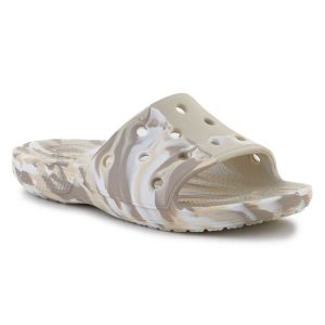Klapki Crocs Classic Marbled Slide 206879-2Y3 beżowy. Brązowe klapki bez wzorów, bez obcasa. Za 271,50 zł.