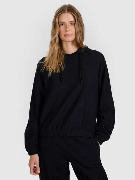 4F Bluza dresowa nierozpinana z kapturem damska - czarna XL. Czarne bluzy 4f, xl, bez wzorów, z bawełny, z kapturem. W wyprzedaży za 119,99 zł.