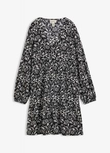 Sukienka tunikowa z lekkiej krepy. Czarne sukienki bonprix, bez wzorów, bez kołnierzyka, bez ramiączek. Za 37,99 zł.