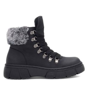 Trapery Go Soft. Czarne buty zimowe Go Soft, bez obcasa, bez zapięcia. Za 89,99 zł.