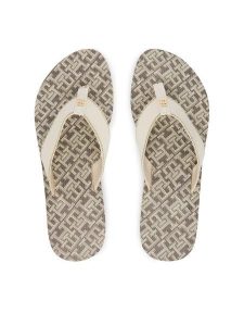Tommy Hilfiger Japonki Monogram Mid Wedge Sandal FW0FW09419 Kremowy. Białe klapki TOMMY HILFIGER, bez wzorów, z syntetyku, bez obcasa. Za 189,99 zł.