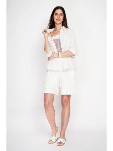 ASSUILI Koszula w kolorze kremowym rozmiar: 38. Brązowe koszule Assuili, bez wzorów, bez kołnierzyka, bez ramiączek. Za 121,99 zł.