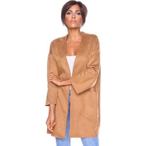 Kardigan w kolorze jasnobrązowym. Długie swetry marki Saint Germain Paris. W wyprzedaży za 148,95 zł.