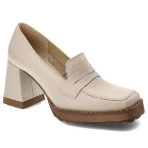 Beżowe Półbuty Armodo Eleganckie Obuwie Damskie Na Słupku. Brązowe półbuty Armodo, z aplikacjami, ze skóry, bez obcasa, na obcasie, bez zapięcia. Za 449,00 zł.