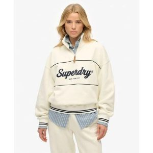 Damska bluza rozpinana z zamkiem 1/4 Superdry Country Club. Białe bluzy Superdry, bez wzorów, bez kaptura. Za 349,55 zł.
