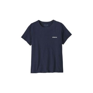 Koszulka trekkingowa damska P-6 Logo Responsibili-Tee Women. Niebieskie koszulki sportowe Patagonia, bez wzorów, bez ramiączek. Za 199,99 zł.
