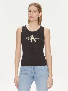 Calvin Klein Jeans Top Archival Monologo J20J223160 Czarny Slim Fit. Czarne topy Calvin Klein Jeans, m, bez wzorów, z bawełny, bez kołnierzyka, bez ramiączek. Za 169,99 zł.