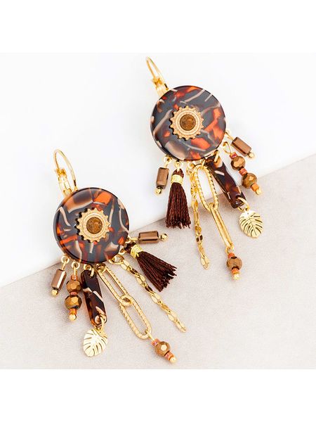 LA CHIQUITA Pozłacane kolczyki z kryształami i jaspisami rozmiar: onesize. Brązowe kolczyki LA CHIQUITA, z jaspisem, pozłacane. Za 139,54 zł.