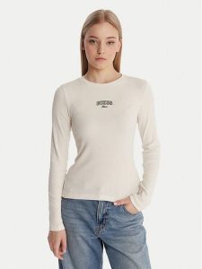 Guess Jeans Bluzka W6RP22 KA0H1 Écru Slim Fit. Bluzki Guess Jeans, xs, z aplikacjami, z bawełny, bez kołnierzyka, bez ramiączek. Za 169,99 zł.