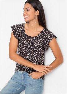 T-shirt z mieszanki wiskozy. Czarne t-shirty bonprix, bez wzorów, z wiskozy, bez kołnierzyka, bez ramiączek. Za 59,99 zł.