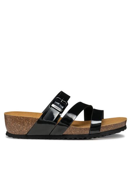 Geox Klapki D New Sthellae D551AA 000HH C9999 Czarny. Czarne klapki Geox, bez wzorów, ze skóry, bez obcasa. Za 199,99 zł.