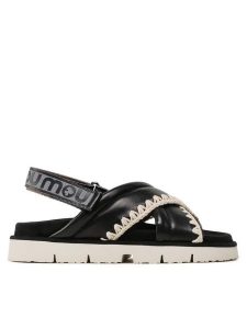 Mou Sandały New Bio # 03 Criss-Cross Upper SW461004C Czarny. Czarne sandały Mou, bez wzorów, ze skóry, bez obcasa, na płaskiej podeszwie, bez zapięcia. Za 579,99 zł.