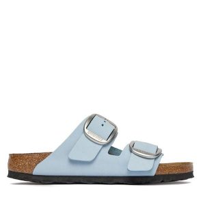 Klapki Birkenstock. Niebieskie klapki Birkenstock, bez wzorów, bez obcasa. Za 487,99 zł.