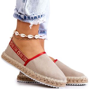 Materiałowe Espadryle Wsuwane Big Star JJ274879 Beżowe beżowy. Brązowe espadryle bez wzorów, z materiału, bez obcasa. Za 205,59 zł.