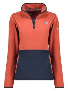 Geographical Norway Bluza polarowa "Touki" w kolorze rdzawoczerwono-granatowym rozmiar: L. Czerwone bluzy Geographical Norway, l, bez wzorów, z polaru, bez kaptura. Za 63,95 zł.