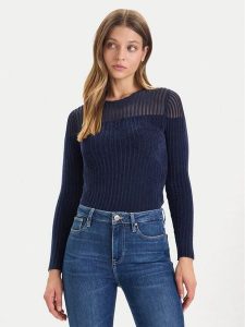 Guess Sweter W5BR62 Z0890 Granatowy Slim Fit. Niebieskie swetry klasyczne Guess, m, z syntetyku, bez kołnierzyka. Za 299,99 zł.