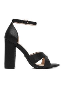 DeeZee Sandały CEO-998877 Czarny. Czarne sandały DeeZee, bez wzorów, z materiału, bez obcasa, na słupku, bez zapięcia. Za 139,99 zł.