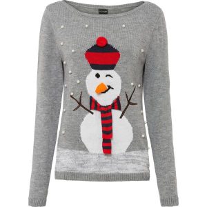 Sweter bożonarodzeniowy. Zielone swetry klasyczne bonprix, bez kołnierzyka. Za 159,99 zł.