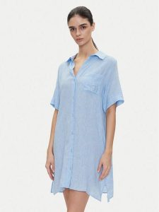 DKNY Koszula nocna YI30054 Błękitny Relaxed Fit. Niebieskie koszule nocne DKNY, bez wzorów, z wiskozy, bez ramiączek. Za 269,99 zł.