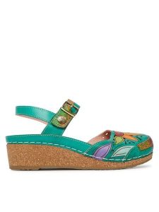 Laura Vita Sandały Facscineo 02 Zielony. Zielone sandały LAURA VITA, bez wzorów, ze skóry, bez obcasa, na płaskiej podeszwie, bez zapięcia. Za 429,99 zł.