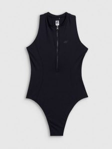 4F Kostium kąpielowy jednoczęściowy damski - czarny M. Czarne szorty 4f, bez wzorów, z dresówki, sportowe. Za 159,99 zł.