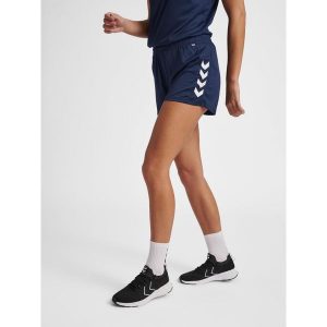 Spodenki damskie Hummel hmlCORE. Niebieskie szorty Hummel, bez wzorów, sportowe. Za 110,00 zł.