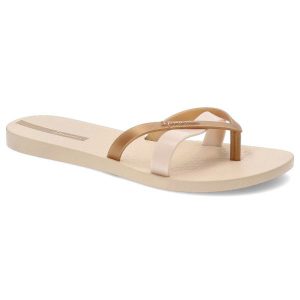 Beżowe Japonki Ipanema Modne Obuwie Damskie. Brązowe klapki Ipanema, bez wzorów, z materiału, bez obcasa. Za 79,99 zł.