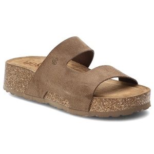 Klapki damskie Yokono, cholewka ze skóry naturalnej odkryty fason szeroki pasek stabilna platforma, brązowe, Wiwi-260 Ser Lodo. Brązowe klapki Yokono, bez wzorów, ze skóry, bez obcasa, na platformie. Za 209,00 zł.