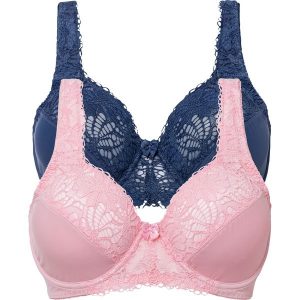 Biustonosz minimizer z wyściełanymi ramiączkami (2 szt.). Brązowe biustonosze bonprix, bez wzorów, z koronki. Za 104,99 zł.